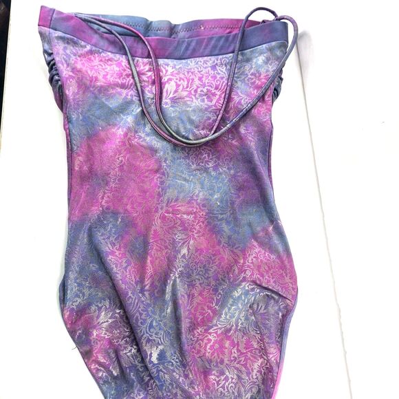 Vtg 80s Rose Marie Reid Rose Purple Pink Shimmery Silver Halter Swimsuit S/M/10 - Picture 13 of 16